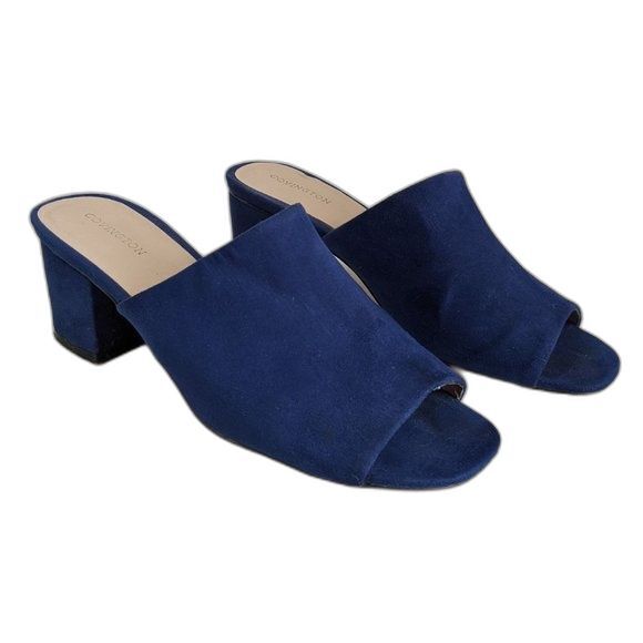 Covington Sandals Women 9 Blue Suede Shoes Blocky Chunky Heel Slide Y2k 2000s - Picture 1 of 11